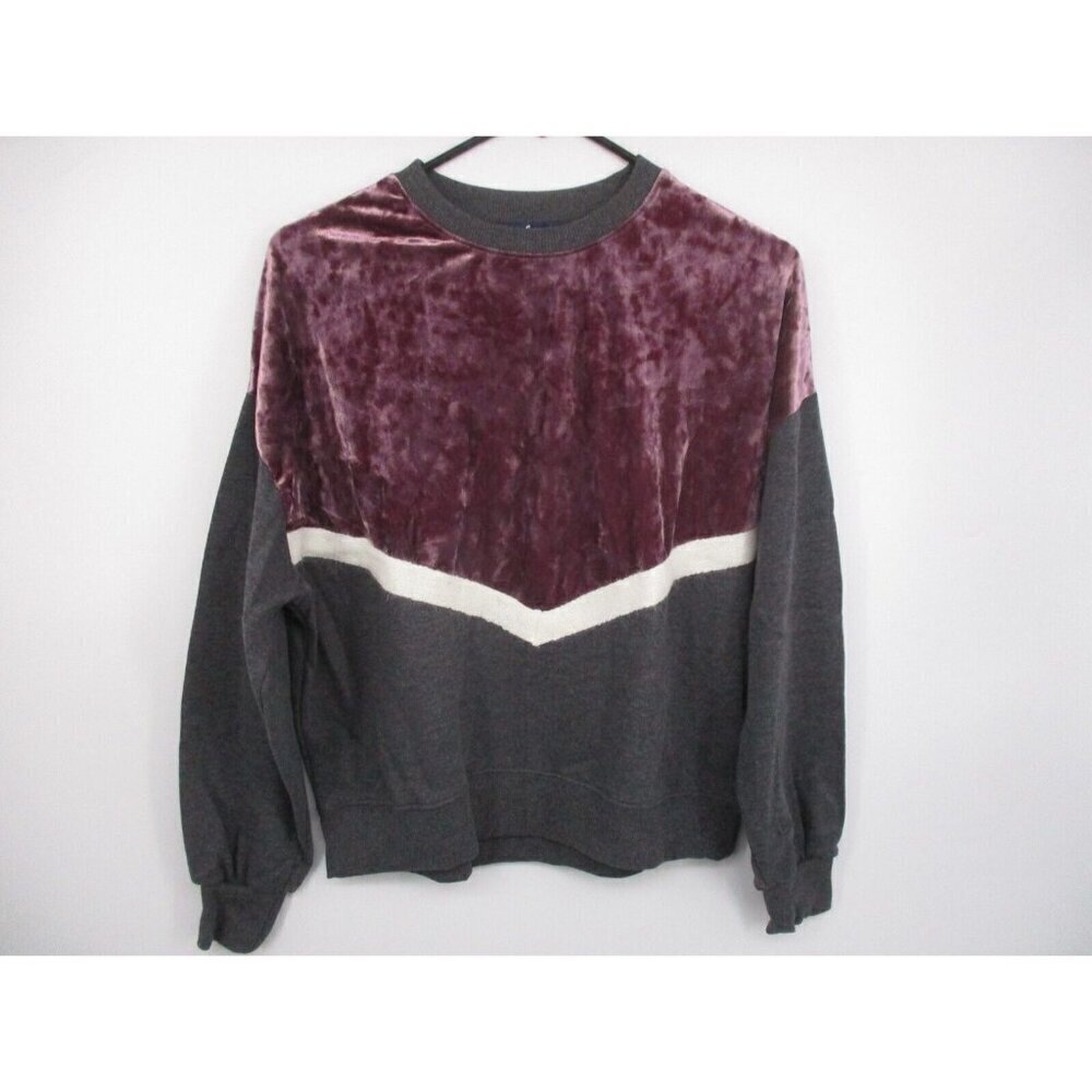 Freshman Sweatshirt Womens XS Gray Purple Velour Long Sleeve Crewneck Colorblock